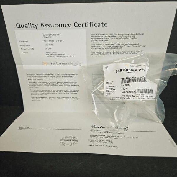 Sartorius Sartopure PP3 Filter Capsule 20 um Size 5 Pack of 5 Filters Filters Sartorius