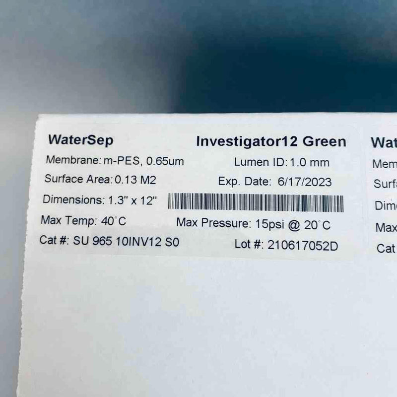 Sartorius WaterSep Investigator12 Green Hollow Fiber Filter 0.65 um .13m2 mPES 1.0 mm - Pack of 3 Filters Filters Sartorius