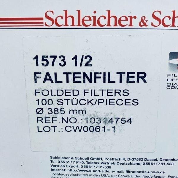 Schleicher and Schuell Filter Paper Folded 1573 1/2 385 mm Pack of 80 Filters Filter Paper Schleicher and Schuell