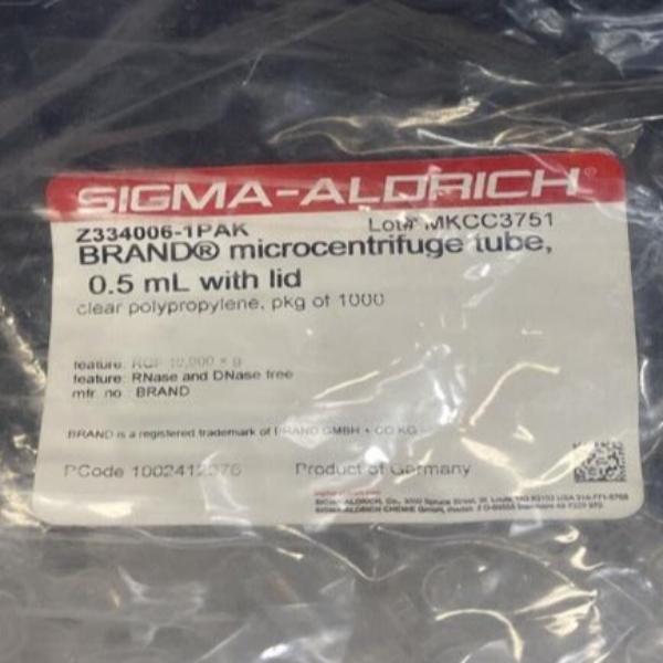 Sigma Aldrich Centrifuge Tube with Lid 0.5 ml Polypropylene 1000 Tubes Lab Consumables::Tubes, Vials, and Flasks Sigma Aldrich