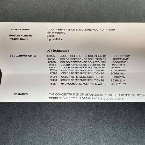 Sigma Aldrich Color Reference Solutions Set of Colors B — Life Sciences ...