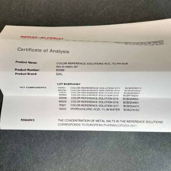 Sigma Aldrich Color Reference Solutions Set of Colors GY Other Sigma Aldrich