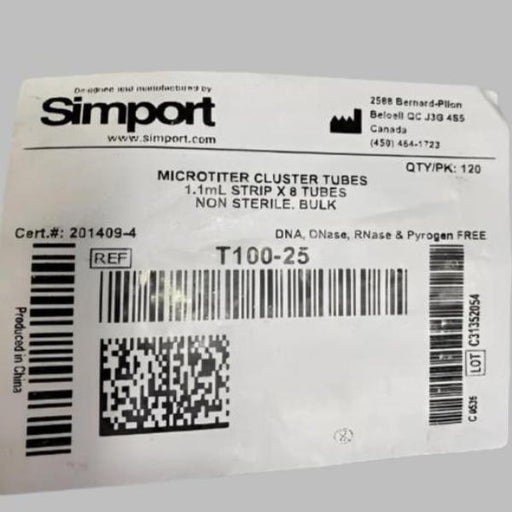 Simport Microtiter 8 Tube Strip 1.1 ml Tubes Polypropylene Pack of 120 Strips Lab Consumables::Tubes, Vials, and Flasks Simport