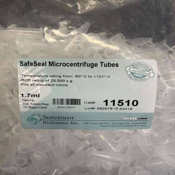 Sorenson Centrifuge Tube 1.7 ml Safe Seal Lid 1000 Tubes Lab Consumables::Tubes, Vials, and Flasks Sorenson