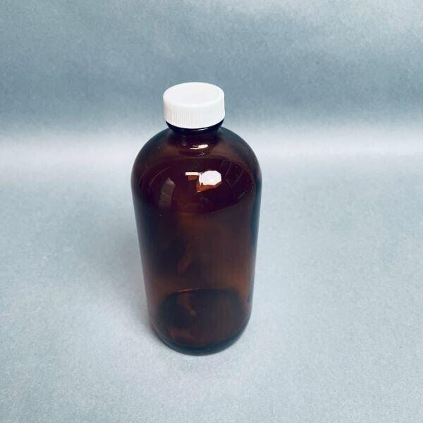 Standard Boston Round Glass Bottle Amber 16 oz with White Cap Total of 7 Bottles Jars & Reagent Bottles VWR