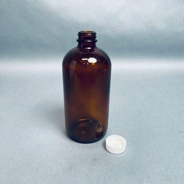 Standard Boston Round Glass Bottle Amber 16 oz with White Cap Total of 7 Bottles Jars & Reagent Bottles VWR