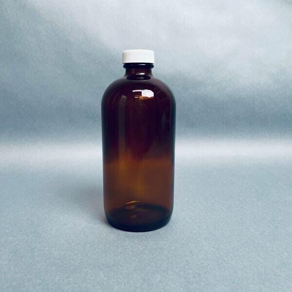 Standard Boston Round Glass Bottle Amber 16 oz with White Cap — Life ...