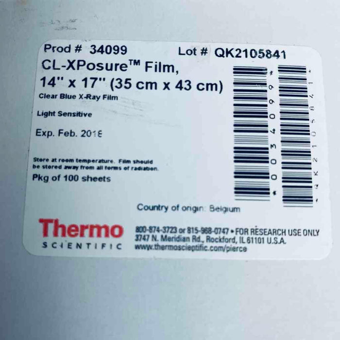 Thermo CL-XPosure Film 14 x 17 in. Clear Blue X-Ray Film Package of 100 Sheets Other Thermo Scientific
