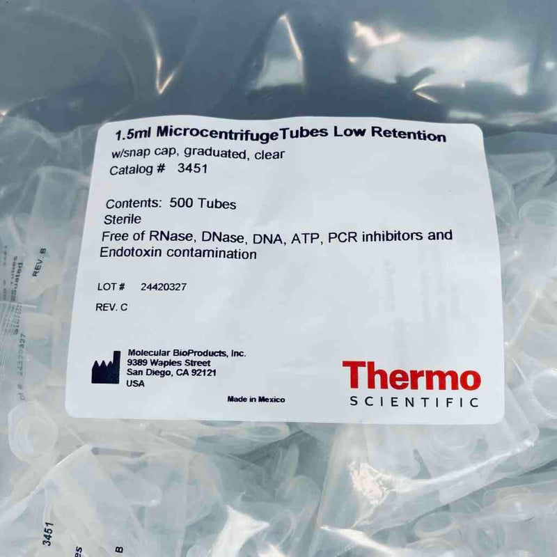 Thermo Scientific Centrifuge Tube 1.5 ml Snap Cap Low Retention Polypropylene 10 Packs with 500 Tubes Each Centrifuge Tubes Thermo Scientific