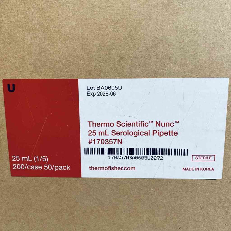 Thermo Scientific Serological Pipette 25 ml Sterile Sealed Case of 200 Pipets Pipets & Pipette Tips Thermo Scientific