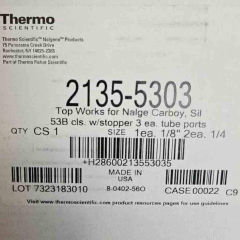 Thermo Scientific Top Works for Nalgene Carboy - 3 Aseptic Closure Systems Bottles Thermo Scientific