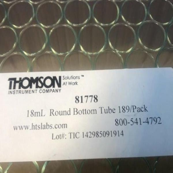 Thomson 81778 Culture Tubes 18 ml Glass with Rim Round Bottom Sealed Case of 756 Lab Consumables::Tubes, Vials, and Flasks Thomson