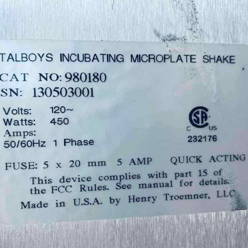 Troemner TalBoys Incubating Microplate Shaker 1000MP Orbital, Platform & Vortex Shakers Troemner