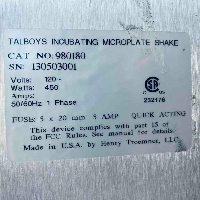 Troemner TalBoys Incubating Microplate Shaker 1000MP with Rectangular Casing Orbital, Platform & Vortex Shakers Troemner