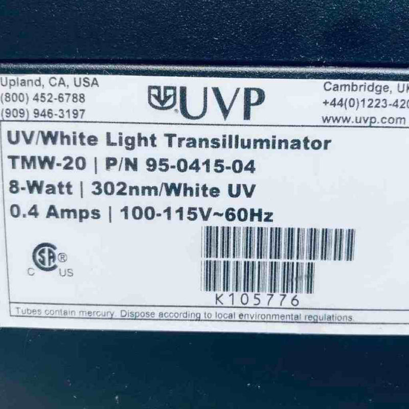 UVP UV/White Light Transilluminator 8 Watt 302 nm White UV 0.4 Amps Light & Lux Meters UVP