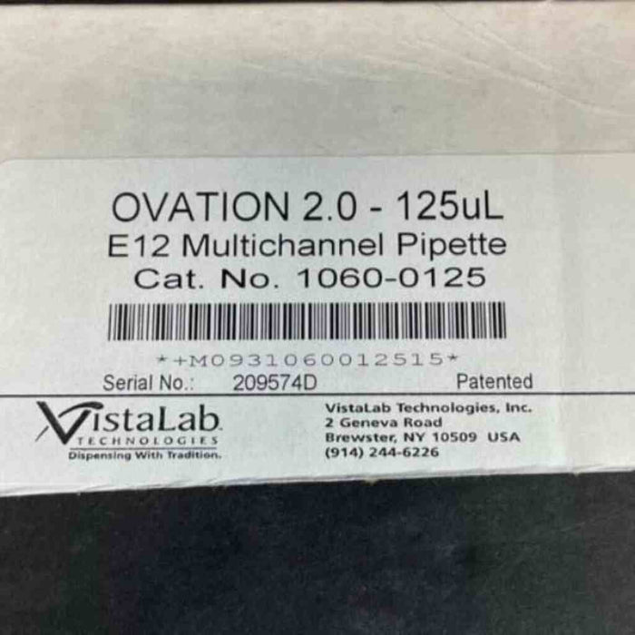 VistaLab Ovation Multichannel Pipette 125 ul 12 Channel Adjustable Volume Pipettors/Automatic Pipettes VistaLab