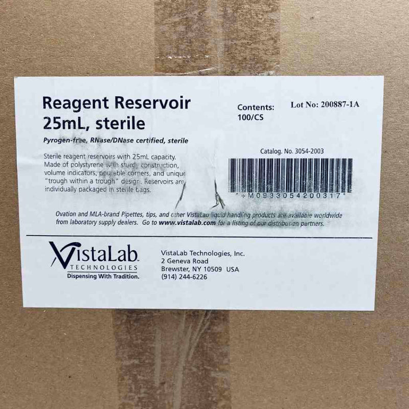 VistaLab Reagent Reservoir 25 ml Polystyrene Individually Sealed Case of 100 Lab Consumables::Reservoirs VistaLab