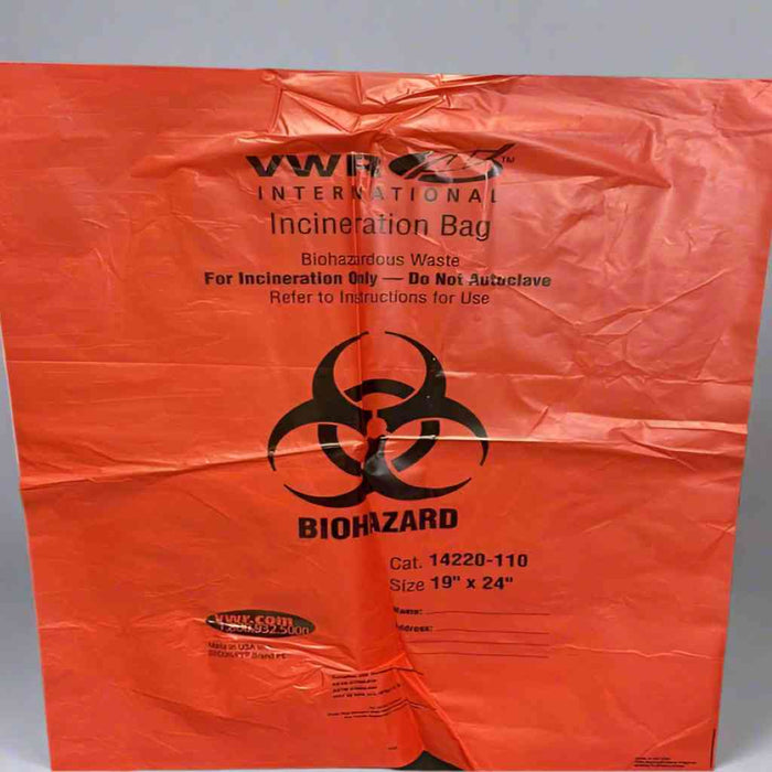 VWR Biohazard Waste Incineration Bag 19 in. x 24 in. 27 Bags Other Medical & Lab Equipment VWR