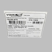 VWR Carboy with Spigot 5 L Narrow Mouth LDPE VWR