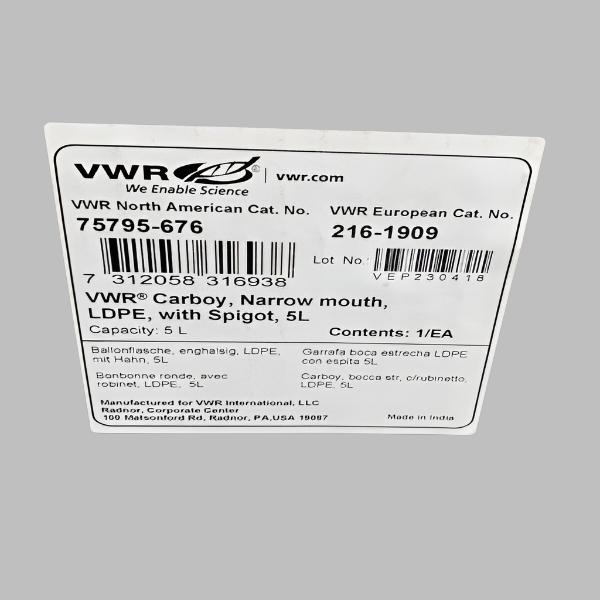 VWR Carboy with Spigot 5 L Narrow Mouth LDPE VWR
