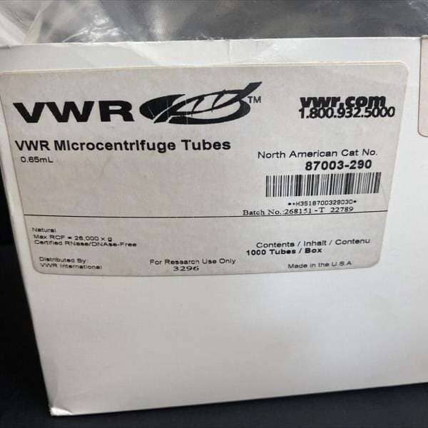 VWR Centrifuge Tube 0.65 ml Conical Bottom Polypropylene 2400 Tubes Centrifuge Tubes VWR