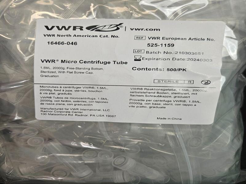 VWR 16466-046 Centrifuge Tube 1.5ml Free Standing Screw Cap - Lot of ...