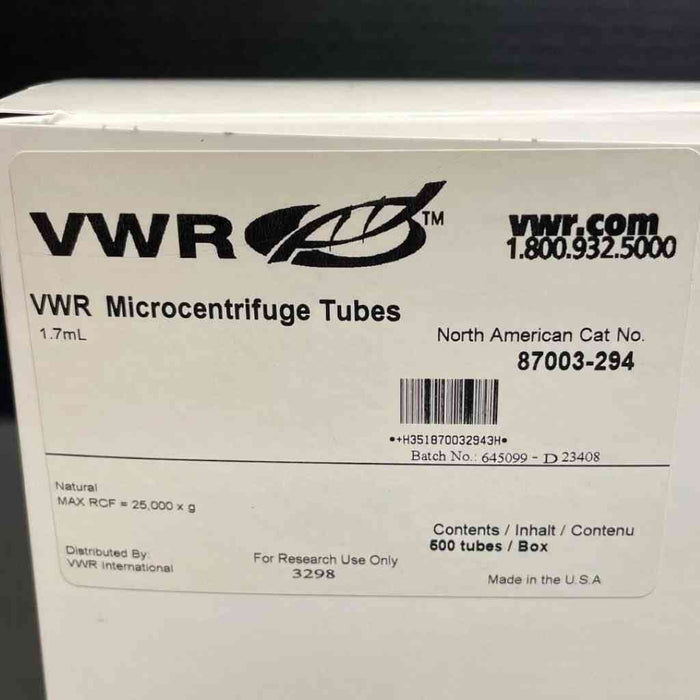 VWR Centrifuge Tube 1.7 ml with Snap Cap Total of 1000 Tubes Centrifuge Tubes VWR