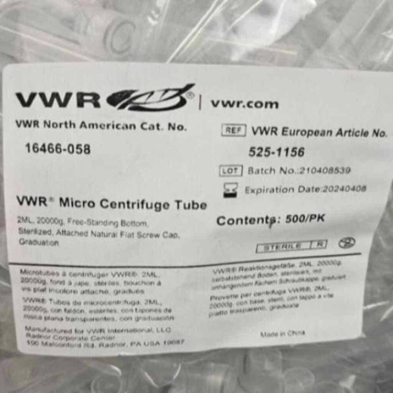 VWR Centrifuge Tube 2 ml Free Standing Screw Cap Sealed 1000 Tubes Centrifuge Tubes VWR