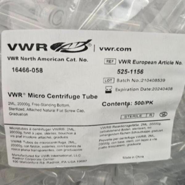 VWR Centrifuge Tube 2 ml Free Standing Screw Cap Sealed 1000 Tubes Lab Consumables::Tubes, Vials, and Flasks VWR