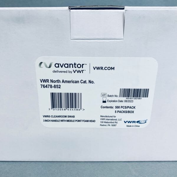 VWR Cleanroom Swab Medium Pointed Compressed Foam Head Open Case of 2500 Swabs Swabs and Wipes VWR