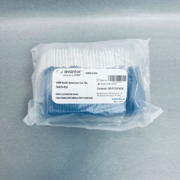 VWR Cleanroom Swab Medium Pointed Compressed Foam Head Open Case of 2500 Swabs Swabs and Wipes VWR