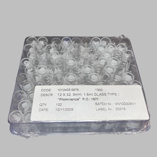 VWR Clear Glass Vial 1.8 ml 9 mm Screw Neck 12 x 32 mm 100 Vials Lab Consumables::Tubes, Vials, and Flasks VWR