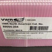 VWR Clear Glass Vial TraceClean Borosilicate 40 ml TOC-Free Case of 80 Vials Lab Consumables::Tubes, Vials, and Flasks VWR