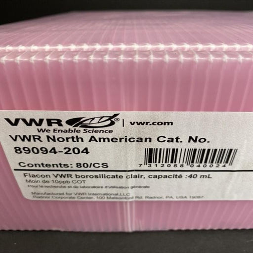 VWR Clear Glass Vial TraceClean Borosilicate 40 ml TOC-Free Case of 80 Vials Lab Consumables::Tubes, Vials, and Flasks VWR