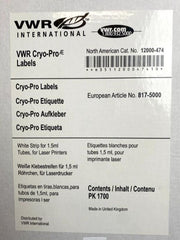 VWR Cryo-Pro White Laser Tag Label for 1.5 ml Tubes Total of 1530 Labels Other VWR