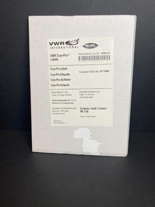 VWR Cryo-Pro White Laser Tag Label for 1.5 ml Tubes Total of 1530 Labels Other VWR