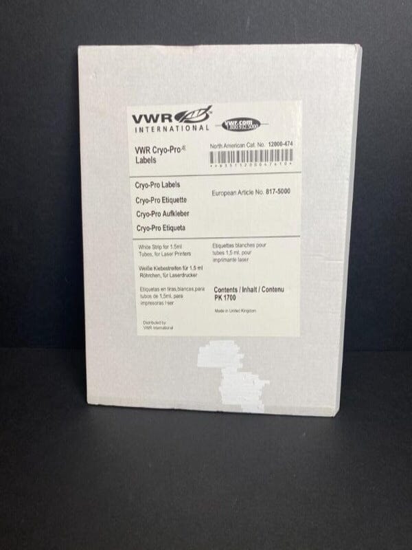 VWR Cryo-Pro White Laser Tag Label for 1.5 ml Tubes Total of 1530 Labels Other VWR
