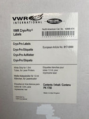 VWR Cryo-Pro White Laser Tag Label for 1.5 ml Tubes Total of 1530 Labels Other VWR