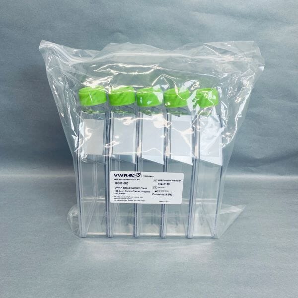 VWR Culture Flask 182.5 cm2 with Plug Seal Cap PS Sterile 8 packs of 5 - Total of 40 Flasks Lab Flasks VWR