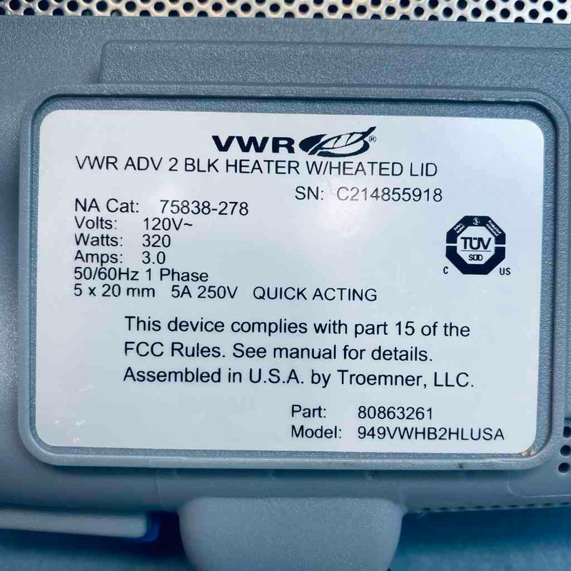 VWR Digital Heatblock 2 Block Slots with Heated Lid Dry Baths & Heat Blocks VWR