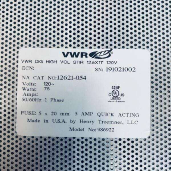 VWR Digital High Volume Magnetic Stirrer 11 x 12.5 in. Large Capacity Magnetic Stirrers & Hotplate Stirrers VWR
