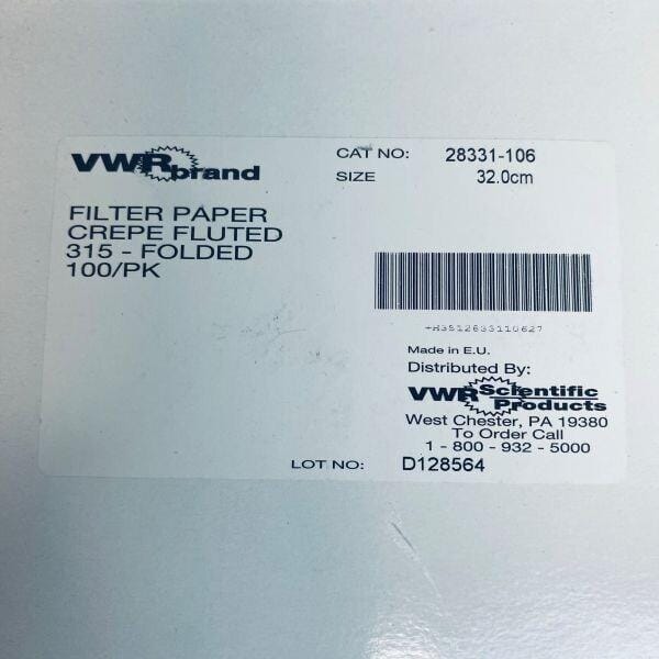 VWR Filter Paper Crepe Fluted Grade 315 32 cm Pack of 100 Filters Filter Paper VWR