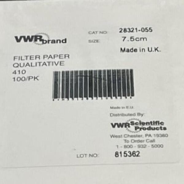 VWR Filter Paper Qualitative Grade 410 7.5cm Sealed 100 Filters Filters VWR