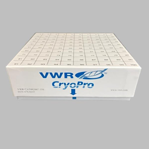 VWR Freezer Box Carboard 2 in. with Drain Slot Holds 100 Tubes 34 Boxes Lab Consumables::Tubes, Vials, and Flasks VWR