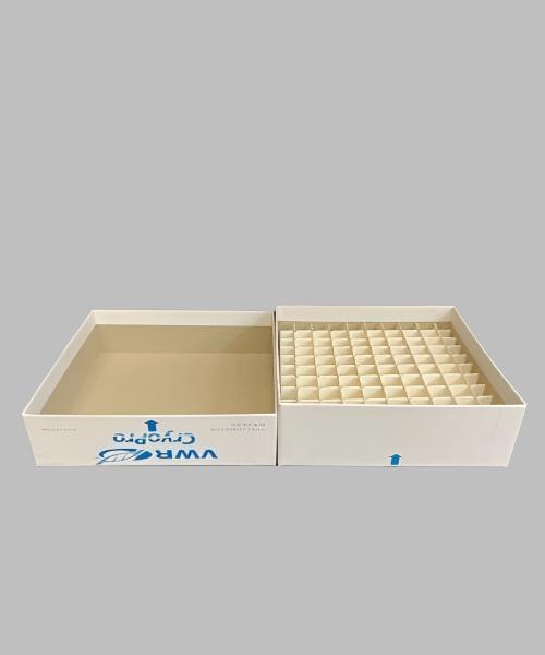 VWR Freezer Box Carboard 2 in. with Drain Slot Holds 100 Tubes 34 Boxes Lab Consumables::Tubes, Vials, and Flasks VWR