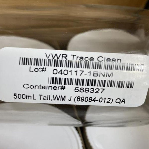 VWR Glass Jar TraceClean Barcoded 500 ml 70-450 Cap 21 Jars Lab Consumables::Tubes, Vials, and Flasks VWR