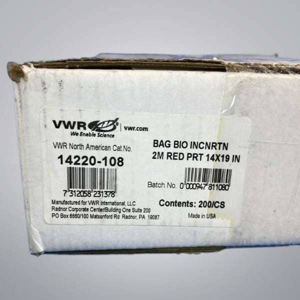 VWR Incineration Bag 355 x 482 mm Total of 200 Bags VWR