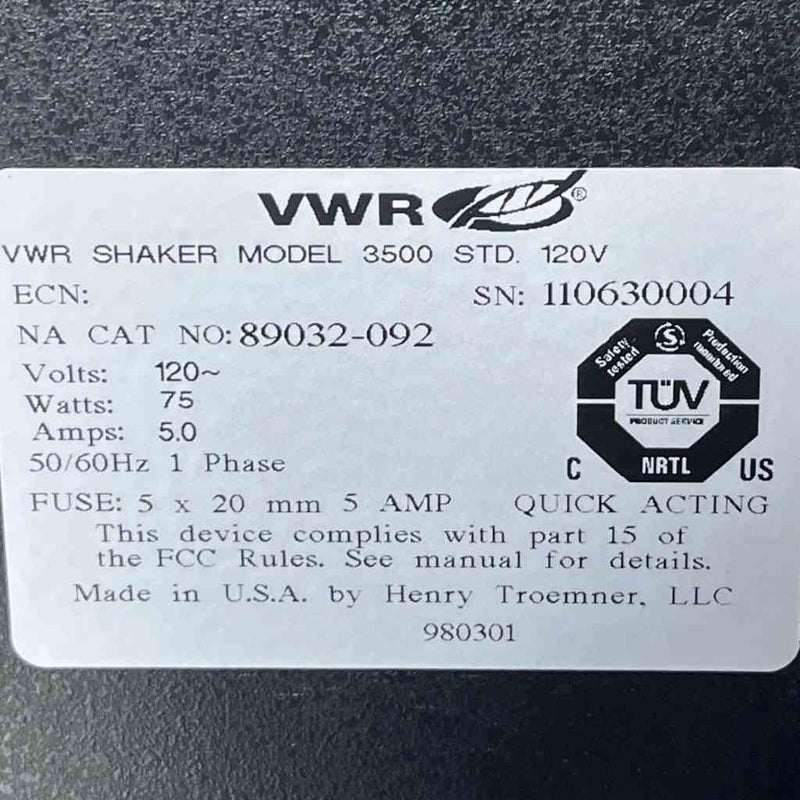 VWR Orbital Microplate Shaker Model 3500 Orbital, Platform & Vortex Shakers VWR