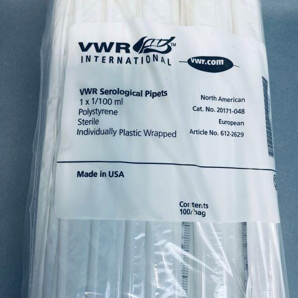 VWR Serological Pipets Sterile Polystyrene 1 x 1/100mL Pack of 100 Pipets Pipettes & Pipette Tips VWR