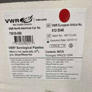 VWR Serological Pipette 100 ml Polystyrene 60 Pipets Pipettes & Pipette Tips VWR